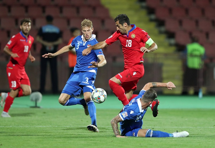 Henrikh Mkhitaryan helps Armenia to seal a 2-1 win against Liechtenstein during their UEFA Nations League match