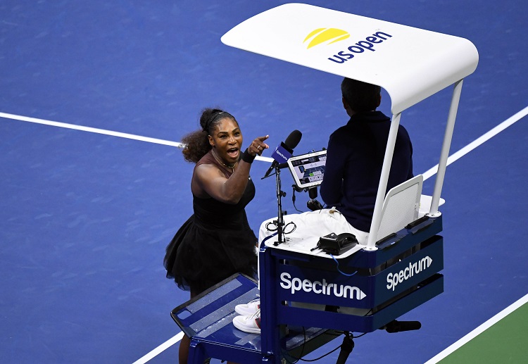 Serena Williams argues with chair umpire Carlos Umpire during the US Open 2018 women's final against Naomi Osaka