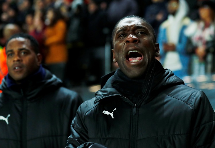 Cameroon coach Clarence Seedorf giving instruction during their friendly match against Brazil