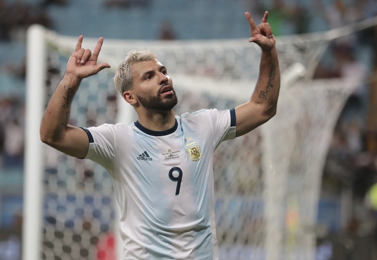 Argentina forward Sergio Aguero celebrates after scoring the second goal in their recent Copa America match