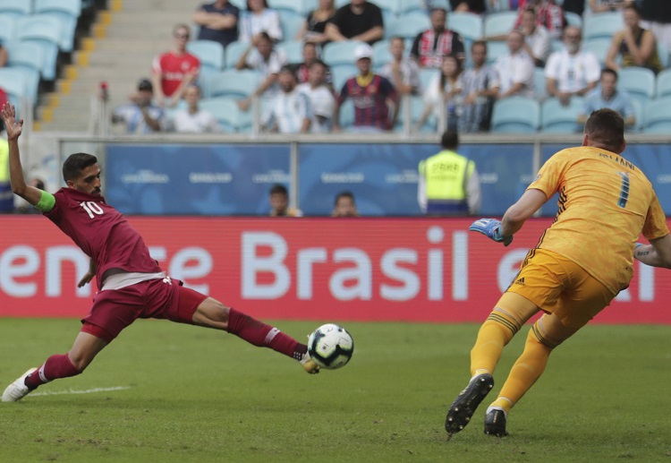 Qatar forward Hassan Al Haydos almost scored an equaliser during their Copa America match against Argentina