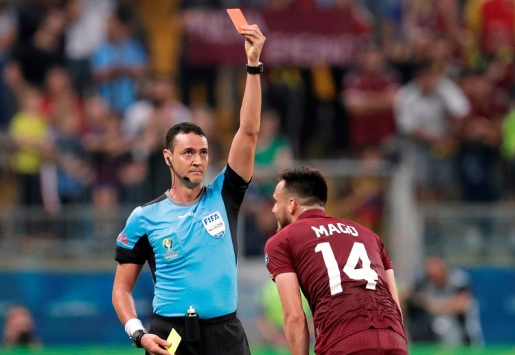 Venezuela have struggled during their Copa America game with Peru after Luis Mago has been sent off for two yellow cards