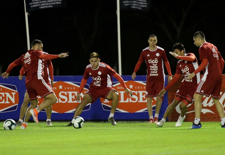 Miguel Almiron and his Paraguay teammates in training