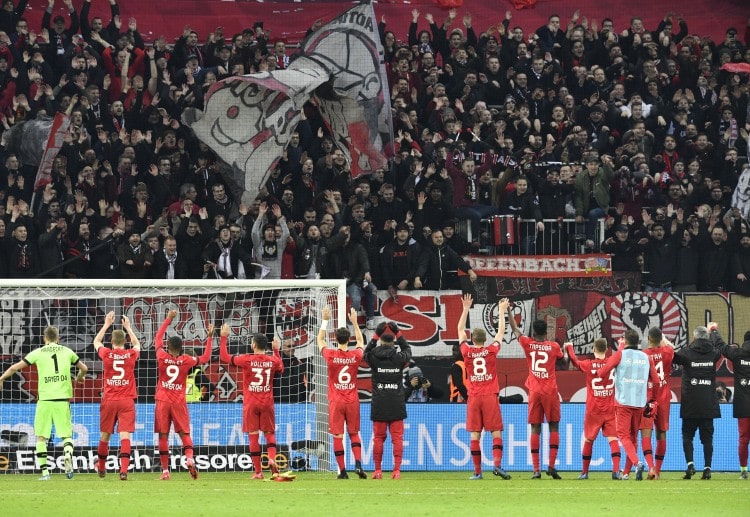 Bayer Leverkusen players feel ecstatic with home fans after beating BVB 4-3 in the latest Bundesliga match