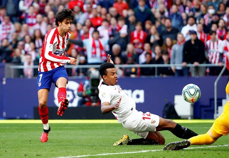 Atletico Madrid forward Joao Felix contributes a goal during a La Liga game versus Sevilla