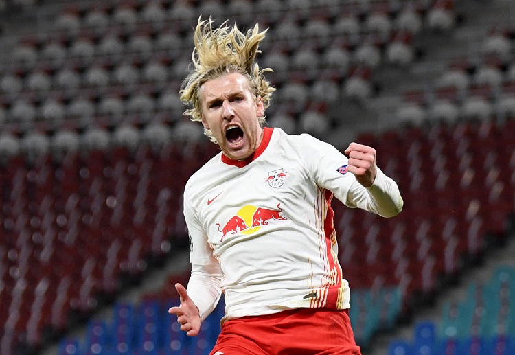Emil Forsberg hits the crucial goal during RB Leipzig's Champions League match with PSG