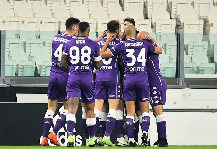 Fiorentina forward Dusan Vlahovic scores the opening goal against Juventus in Serie A