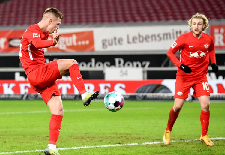 Dani Olmo scores in the 67th minute of RB Leipzig's 0-1 away win against VfB Stuttgart