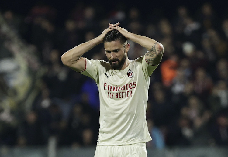 Olivier Giroud looks disappointed as AC Milan failed to secure a win over Serie A bottom club Salernitana
