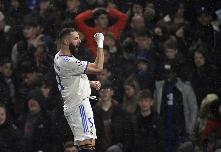 Karim Benzema bobol gawang Chelsea di leg pertama babak perempat final Liga Champions UEFA musim ini