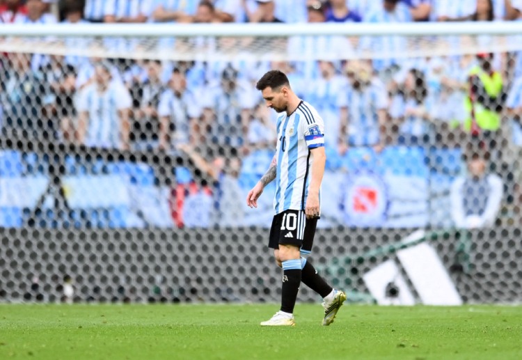 Lionel Messi cetak gol lewat penalti di Piala Dunia.