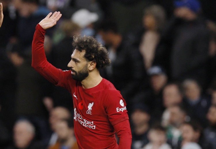 Mohamed Salah celebrates his left footed shots for Liverpool in the first half which defeated Spurs in Premier League.
