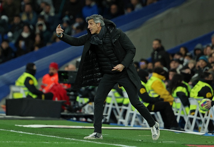 Real Sociedad manager Imanol Alguacil reacts from the sidelines in their La Liga match against Real Madrid