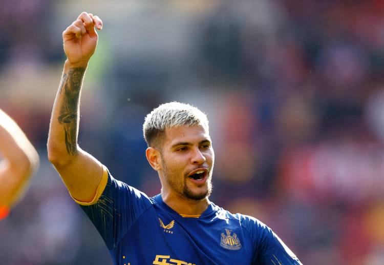 Newcastle United's Bruno Guimaraes aims to score against Tottenham Hotspur in the Premier League