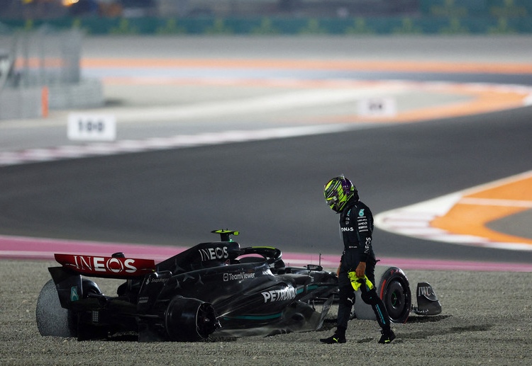 Lewis Hamilton has crashed with Mercedes teammate George Russell in Lap 1 of the 2023 Qatar Grand Prix