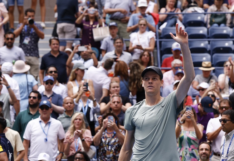 Jannik Sinner celebrates his win over Alex Michelsen in the second round of the US Open men's singles