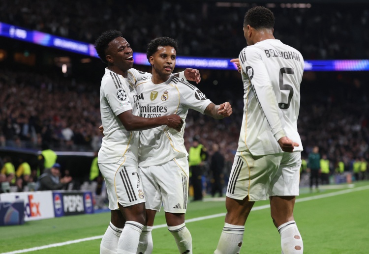 欧冠联赛 皇马率先由罗德里戈破门,他接应贝林厄姆传球后成功得分,打破持续1432分钟的个人进球荒。